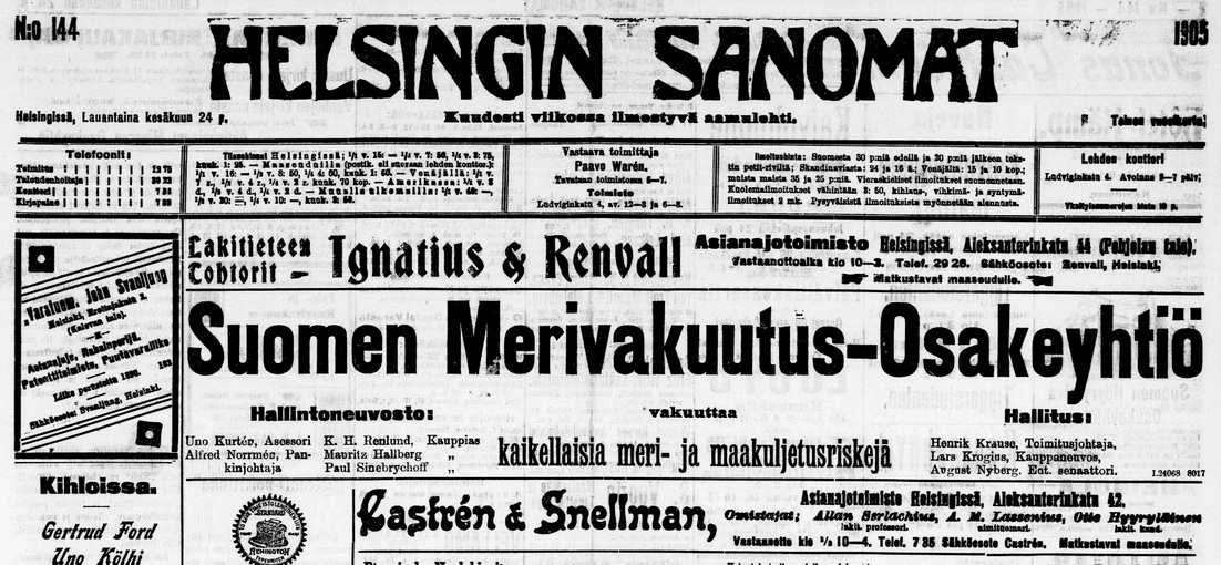 Helsingin Sanomat 24.6.1905 DIGI - Kansalliskirjasto digitoidut aineistot / Sanomalehdet